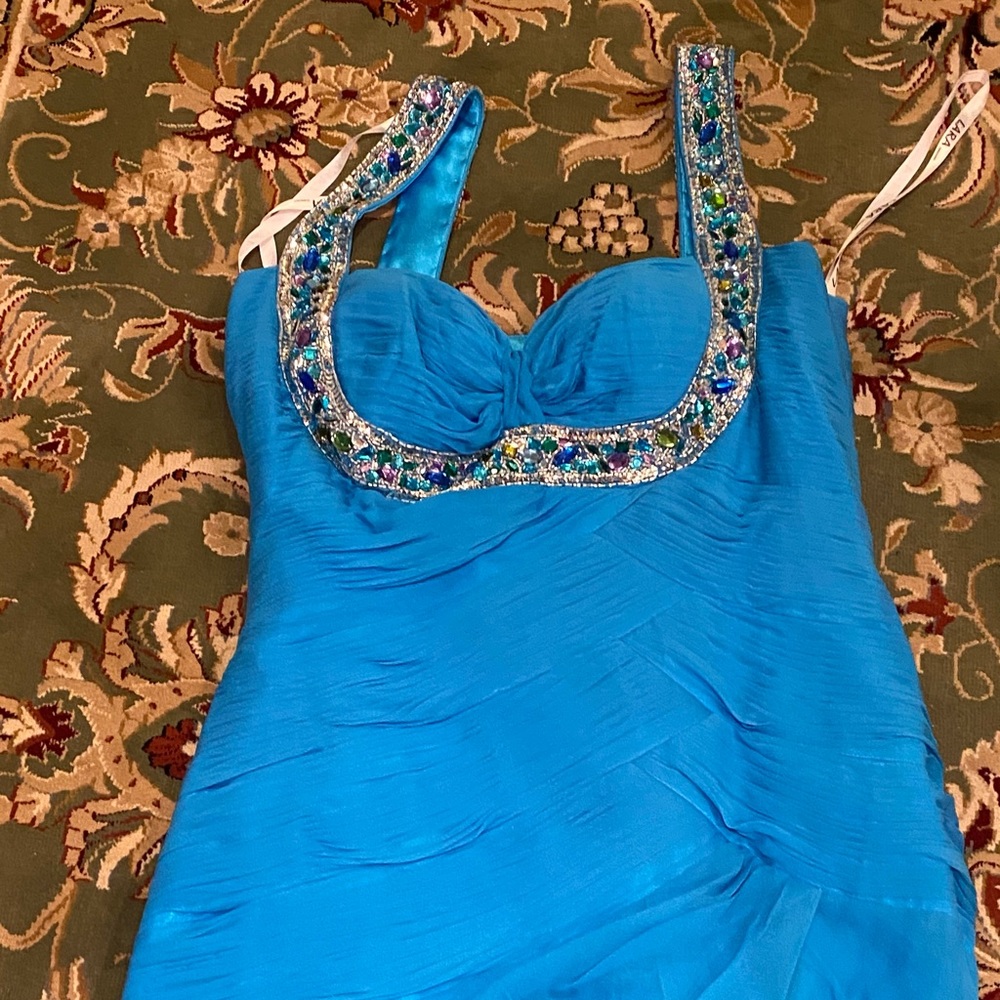 Lara Design Blue Gown With Multi Color Crystal De… - image 2